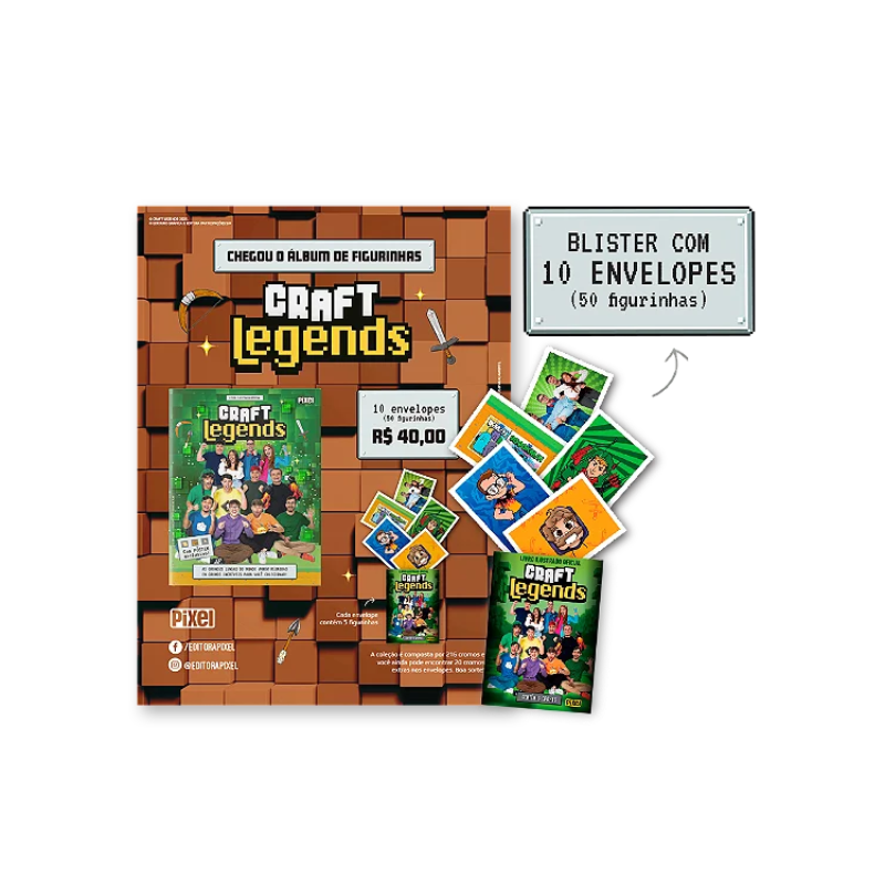 Kit de 10 Envelopes com 50 cromos Álbum oficial Craft Legends - Imagem 2