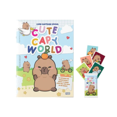 Álbum Capivara Cute Capy World com 50 figurinhas 10 envelope